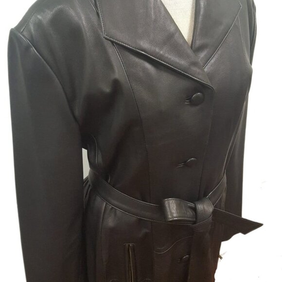 Women’s Single Breasted Black Full Length Long Luxurious Button Down Belted Soft - Picture 2 of 3